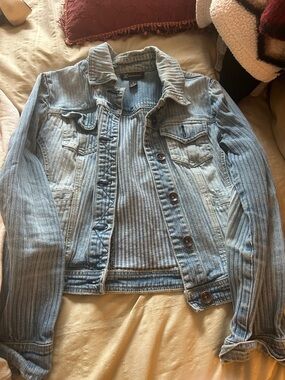 INC International Concepts Light Blue Striped Denim Jacket